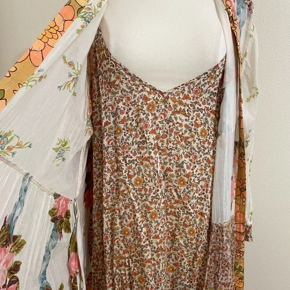 FREE PEOPLE Days Of Ditzies Orange Cream Patchwork Print Maxi Mini Combo Dress S - Picture 6 of 14